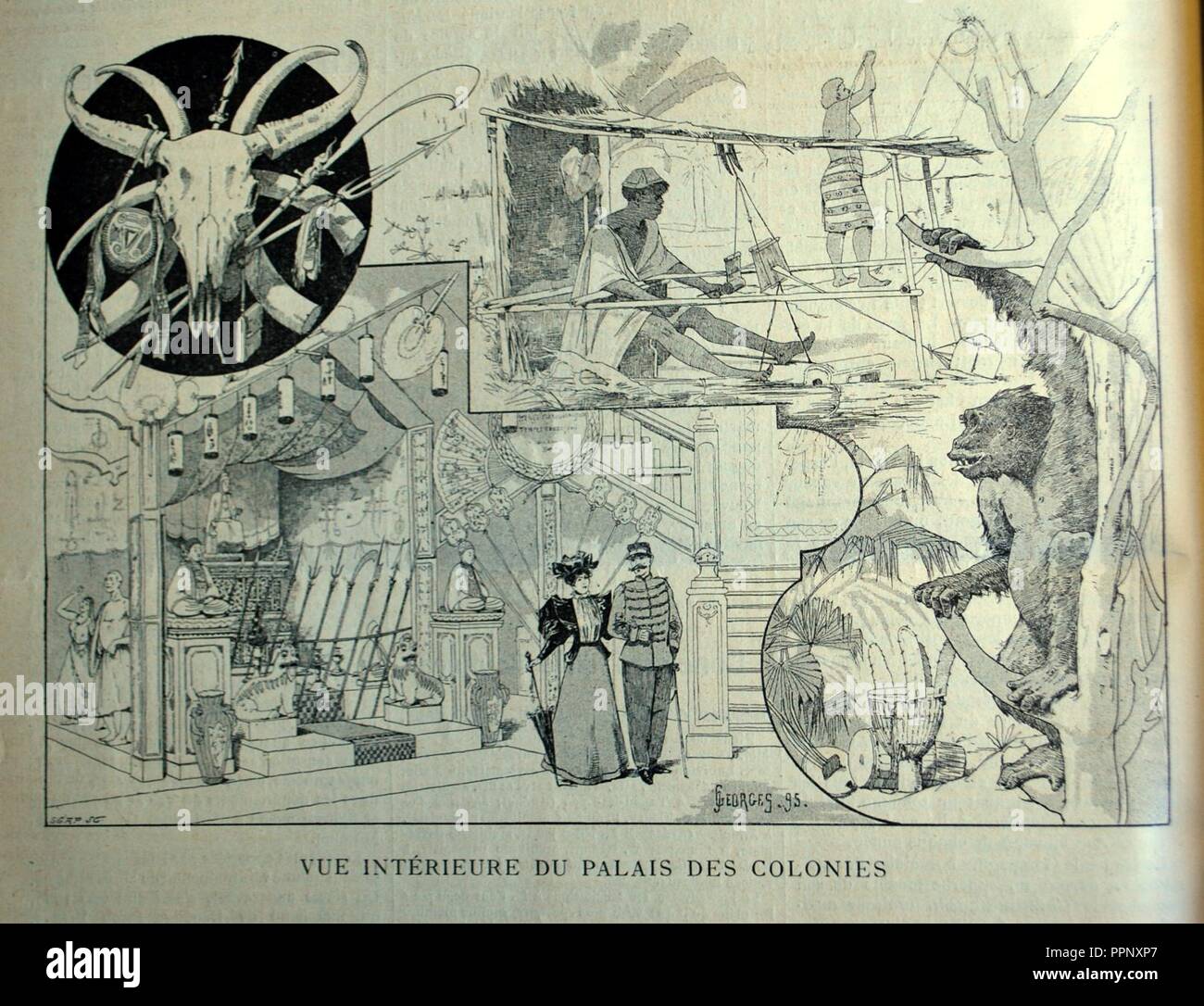 Exposition Bordeaux 1895 - Palais des colonies (vue intérieure). Banque D'Images
