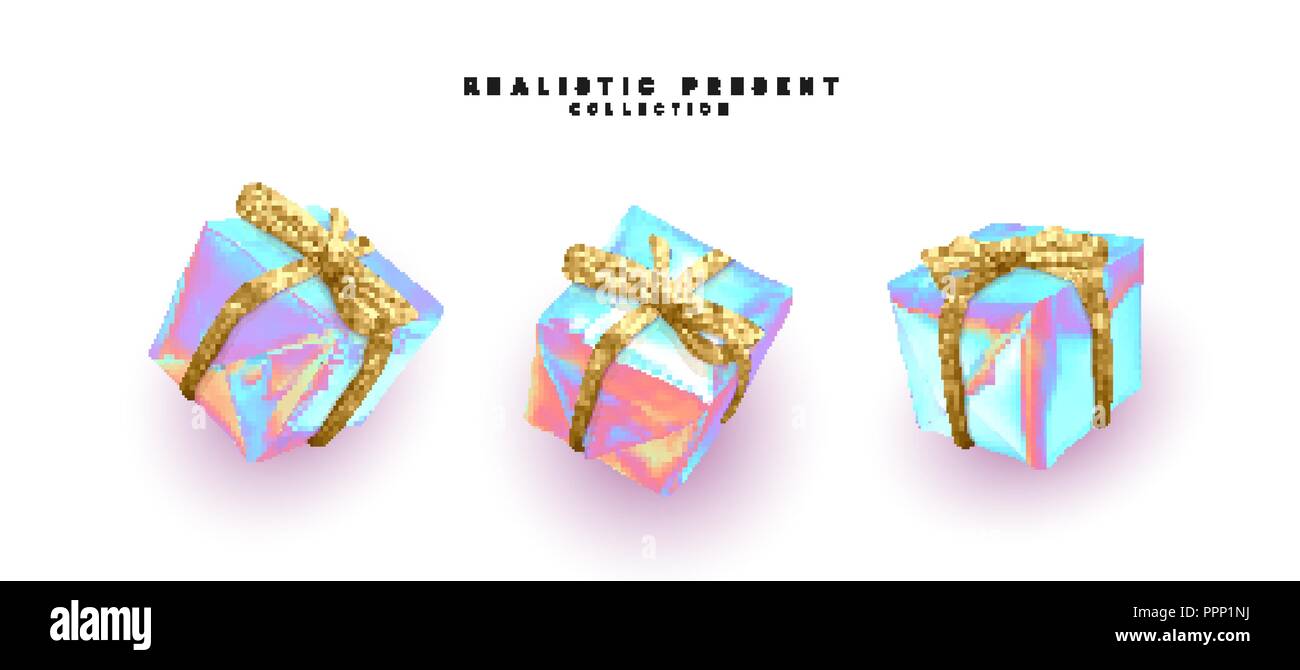 Set présente. Boîtes cadeaux design réaliste. Isolé sur fond blanc Illustration de Vecteur