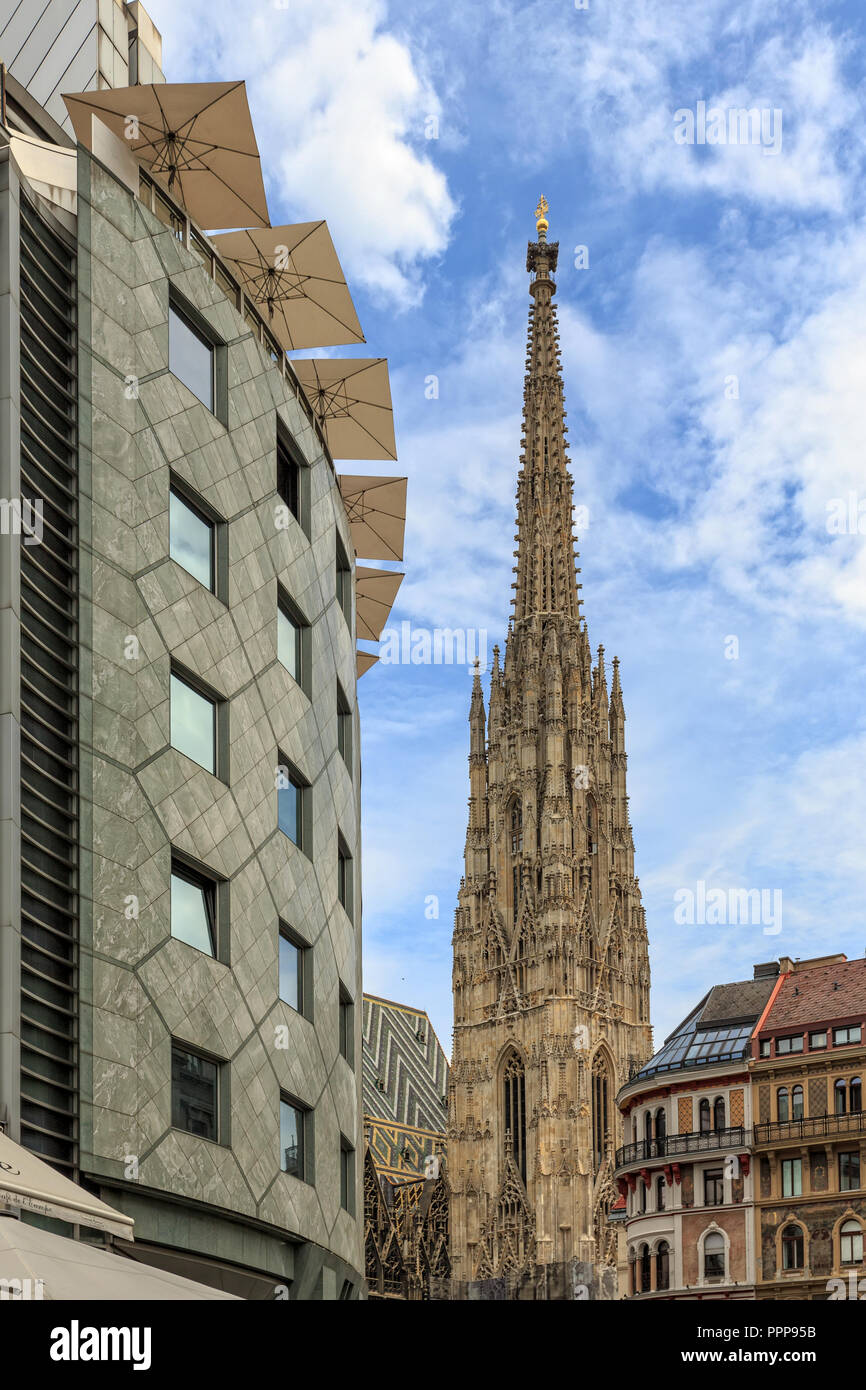 Haas Haus avec la cathédrale Saint-Étienne (Stephansdom) Wiener à Stephansplatz à Vienne, Autriche Banque D'Images
