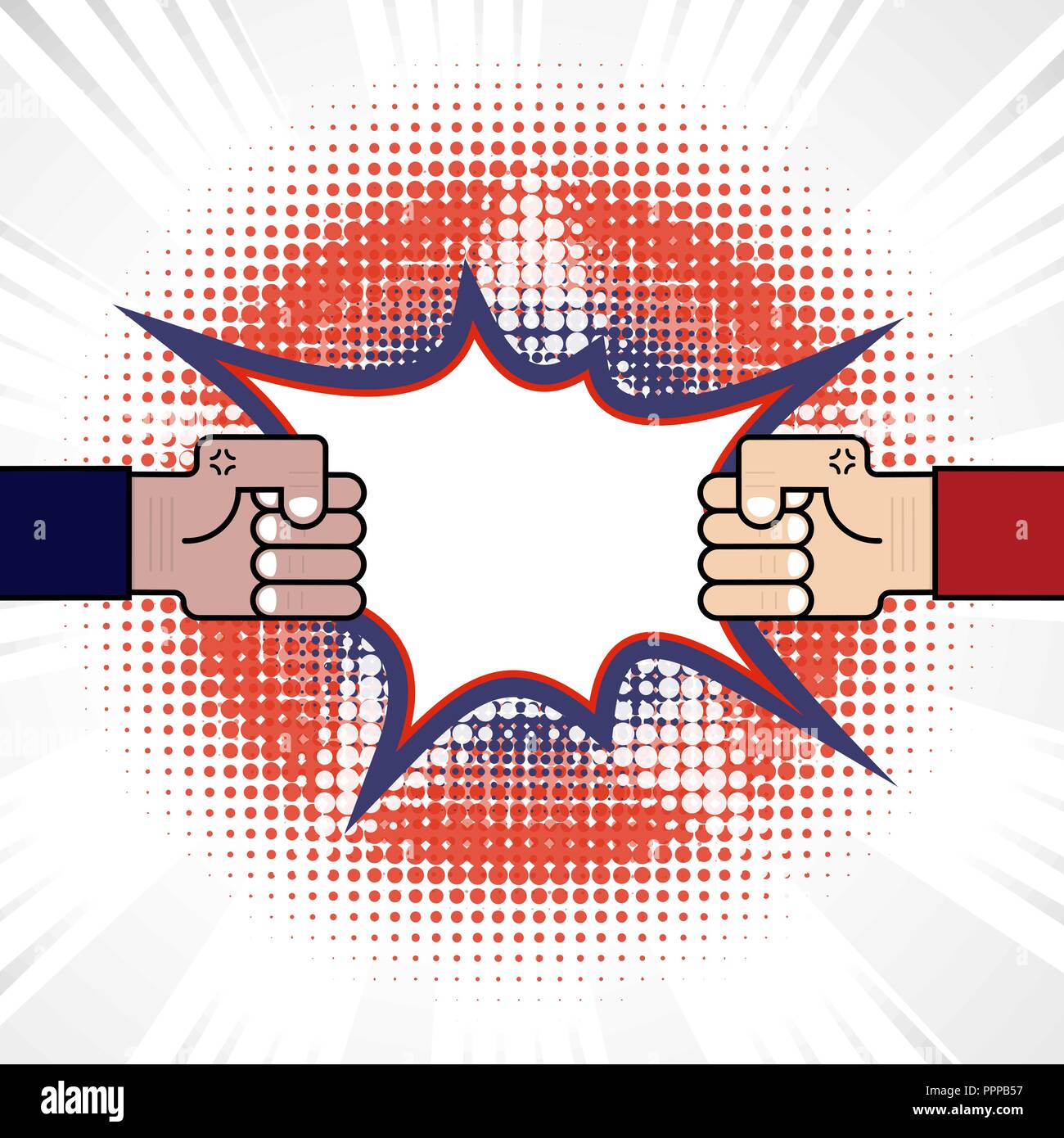 Fist & Concurrence.bleu et rouge bras.La résolution de conflits ou de différends.Conflits et combats.Affaires vector concept illustration Illustration de Vecteur