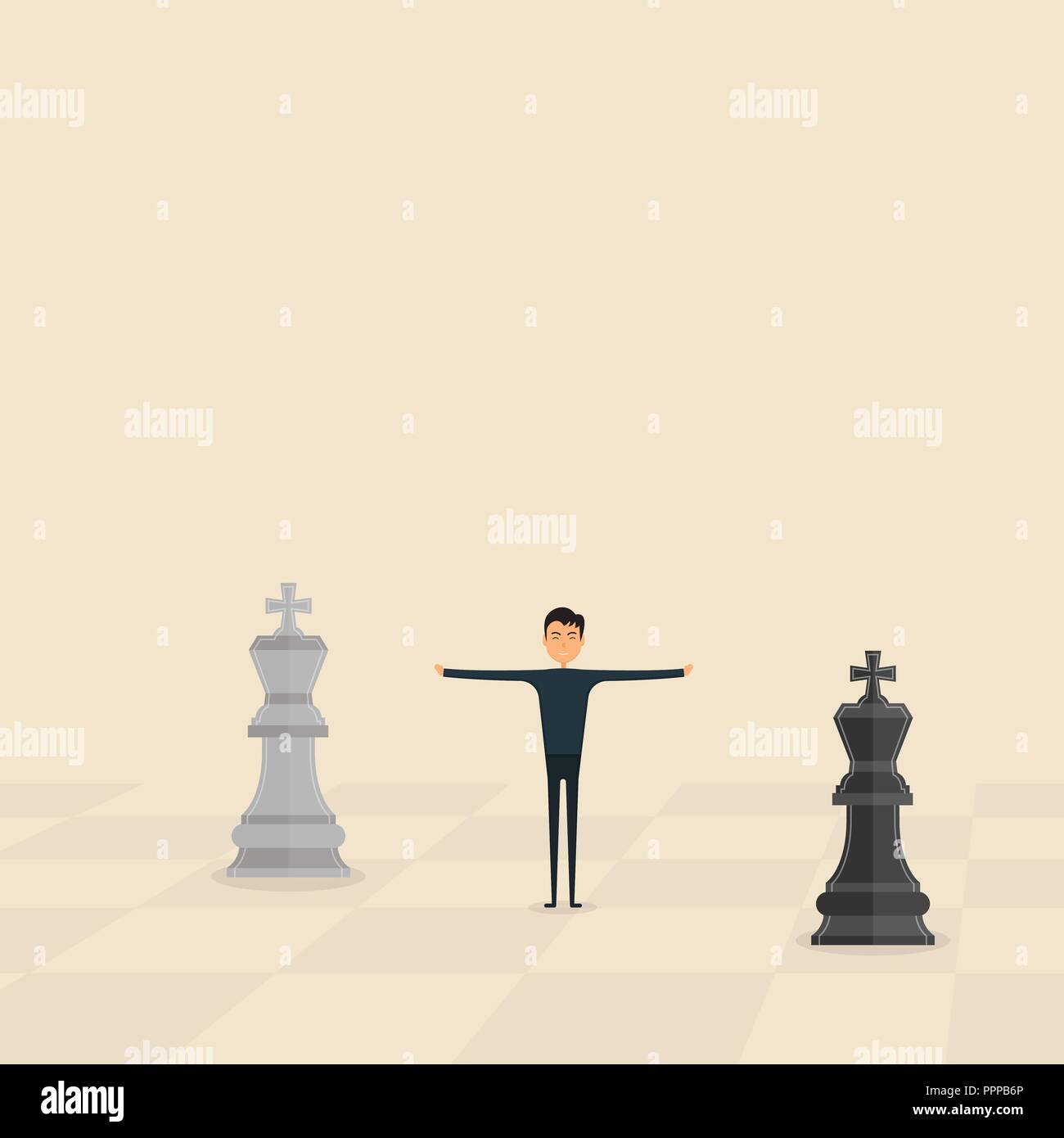 La médiation ou l'arbitre de la concurrence,concept.stratégie marketing d'affaires.man & Chess king pièces.médiateur aide les parties à résoudre.conf Illustration de Vecteur