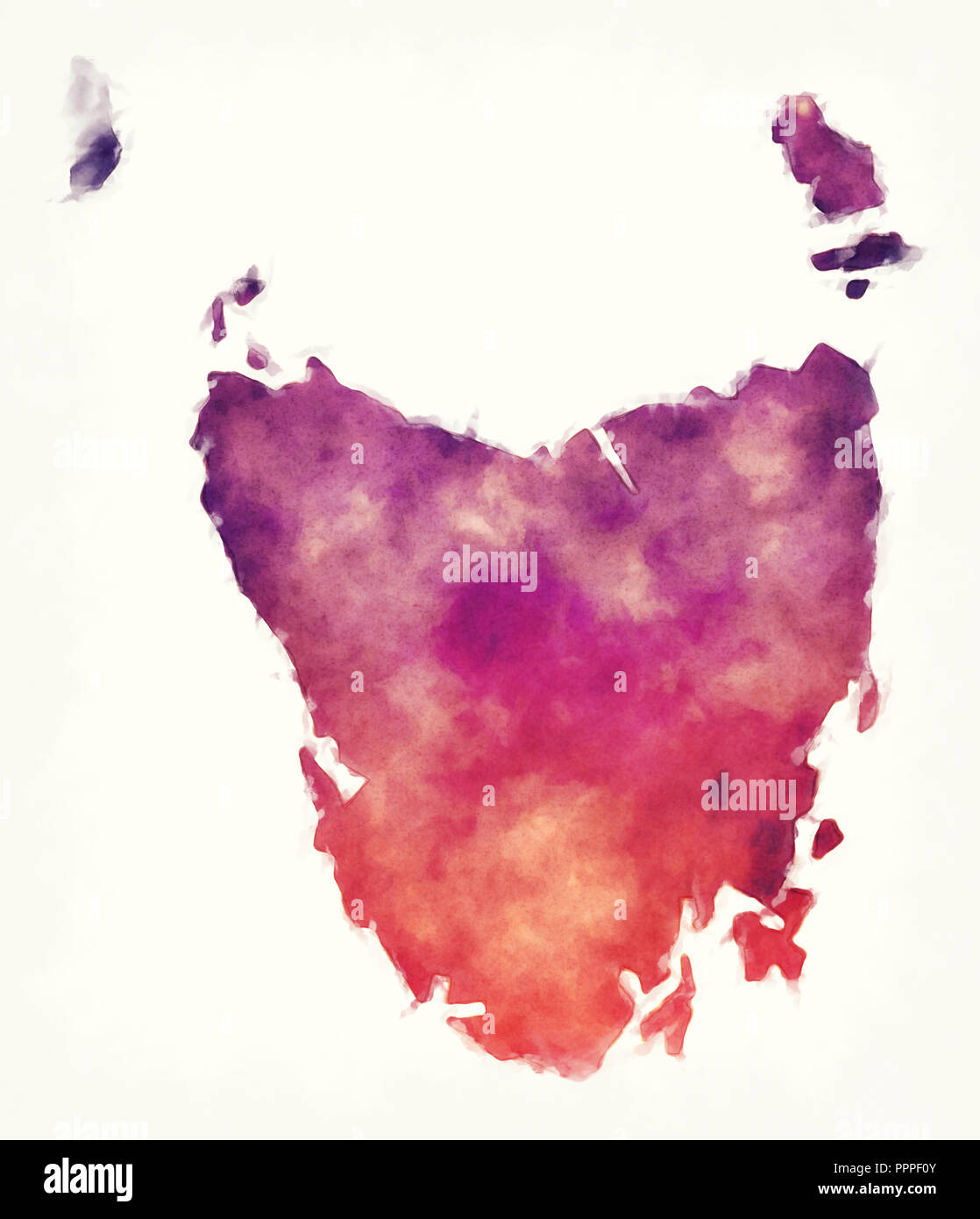 L'état de Tasmanie aquarelle carte de l'Australie en face d'un fond blanc Banque D'Images