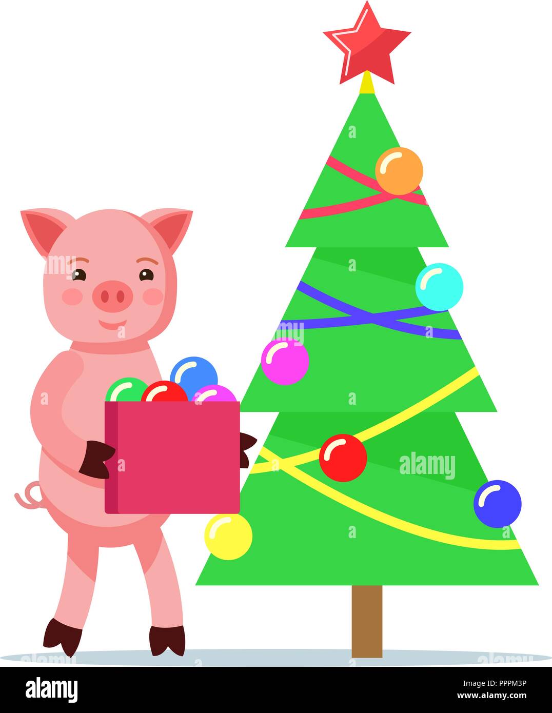 Piggy dressing up de décorations de Noël Illustration de Vecteur