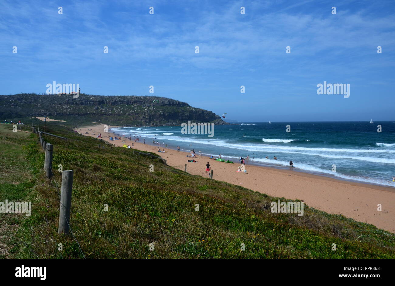 Les gens se détendre à la plage. Palm Beach L'une des plages du nord de l'emblématique de Sydney. Banque D'Images