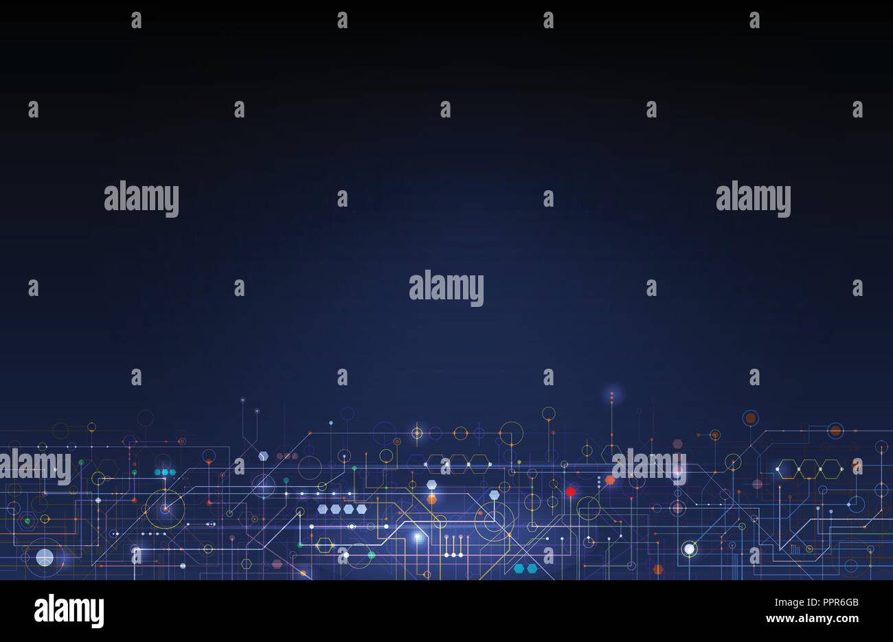 Circuit d'illustration vectorielle et d'hexagones. La technologie numérique de haute technologie et d'ingénierie, de technologie de télécommunications numériques concept. Vector abst Illustration de Vecteur