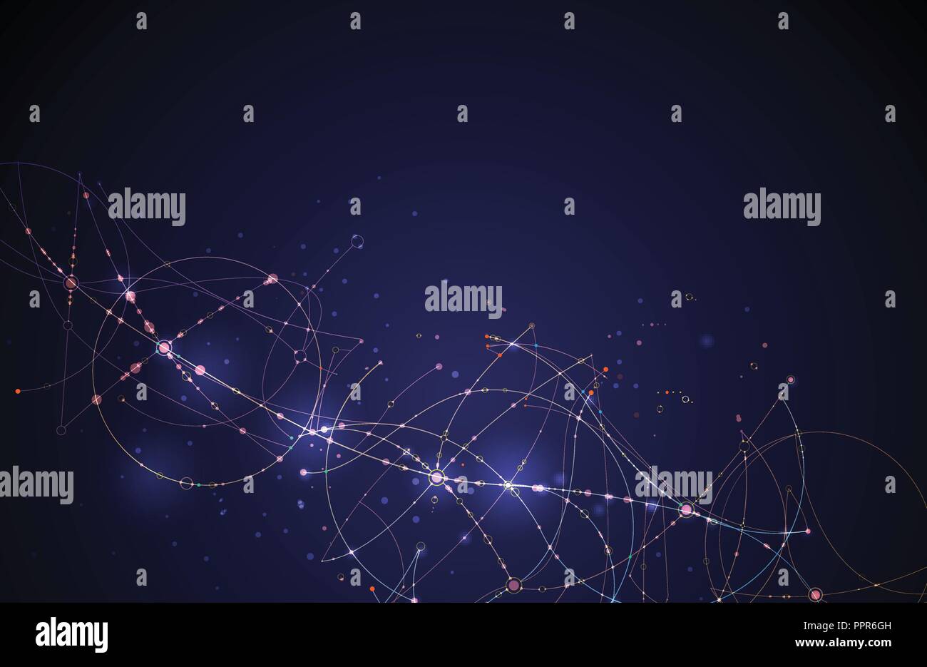 Illustration Résumé des molécules avec des cercles, des lignes, des polygones, géométrie, Triangle motif. Vector design network de la communication sur le bleu foncé Illustration de Vecteur