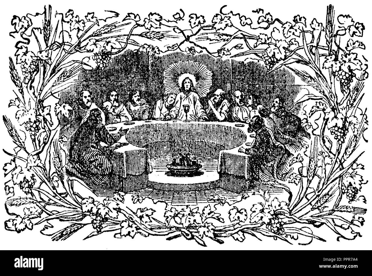 Vignette : La Cène, Jésus le Christ et les douze apôtres, 1863 Banque D'Images