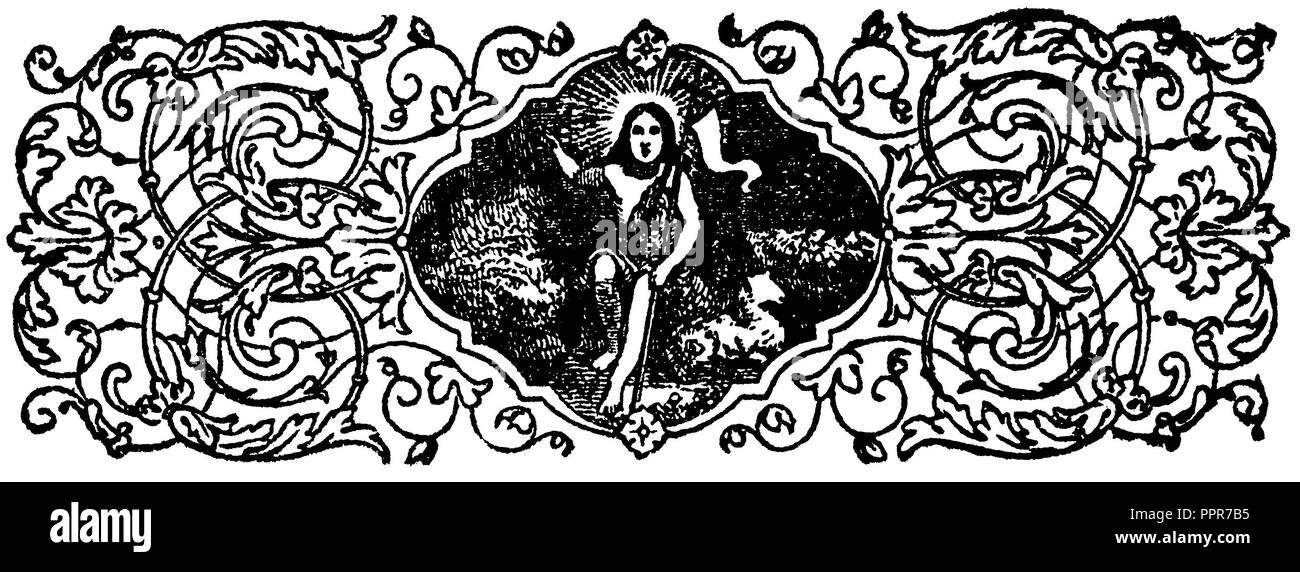 Ornement : début de chapitre avec vignette Jésus;ornement : chapitre initial vignette avec Jésus, 1863 Banque D'Images