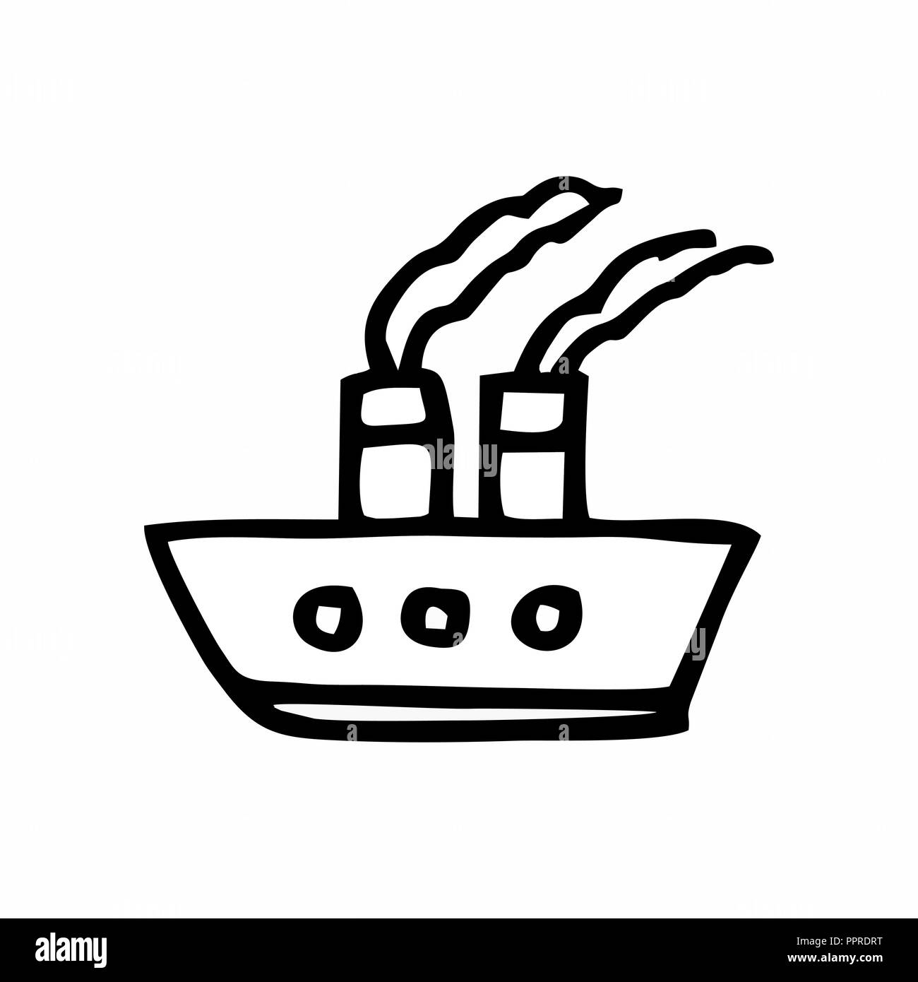 Illustration d'un navire de Freehand. Contours noirs sur fond blanc. Illustration de Vecteur