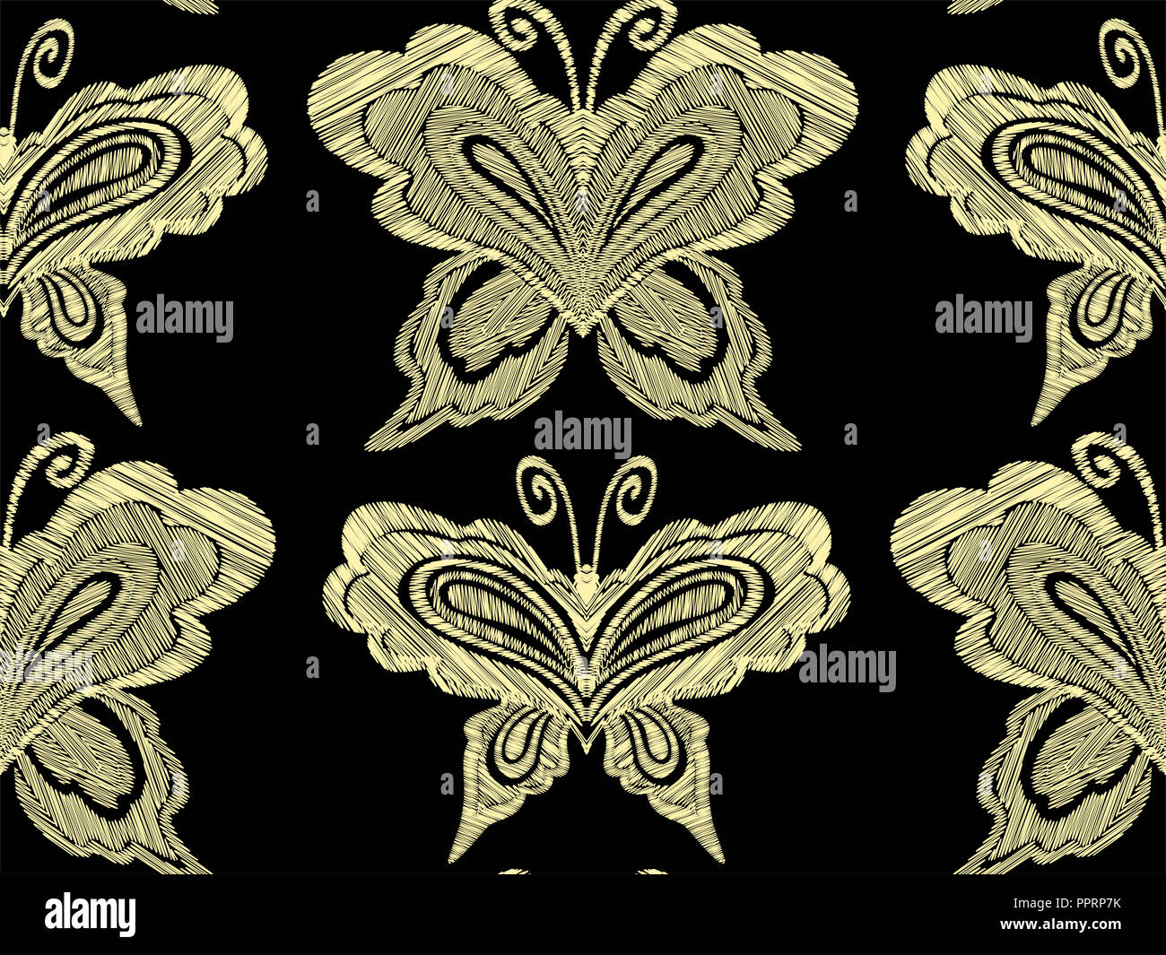 Seamless Floral motif fantaisie avec fleurs, feuilles et papillons. Les dessins au trait en fleurs à broder. Vector illustration. Banque D'Images