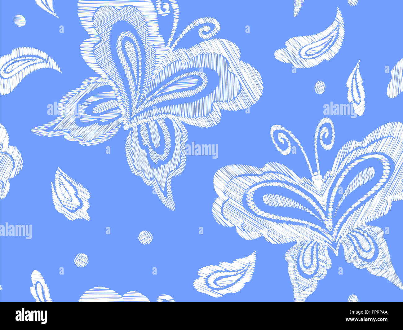 Seamless Floral motif fantaisie avec fleurs, feuilles et papillons. Les dessins au trait en fleurs à broder. Vector illustration. Banque D'Images