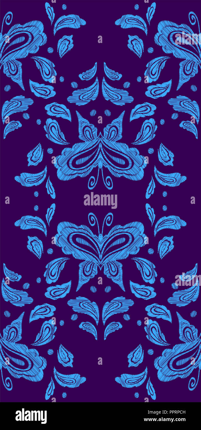 Seamless Floral motif fantaisie avec fleurs, feuilles et papillons. Les dessins au trait en fleurs à broder. Vector illustration. Banque D'Images