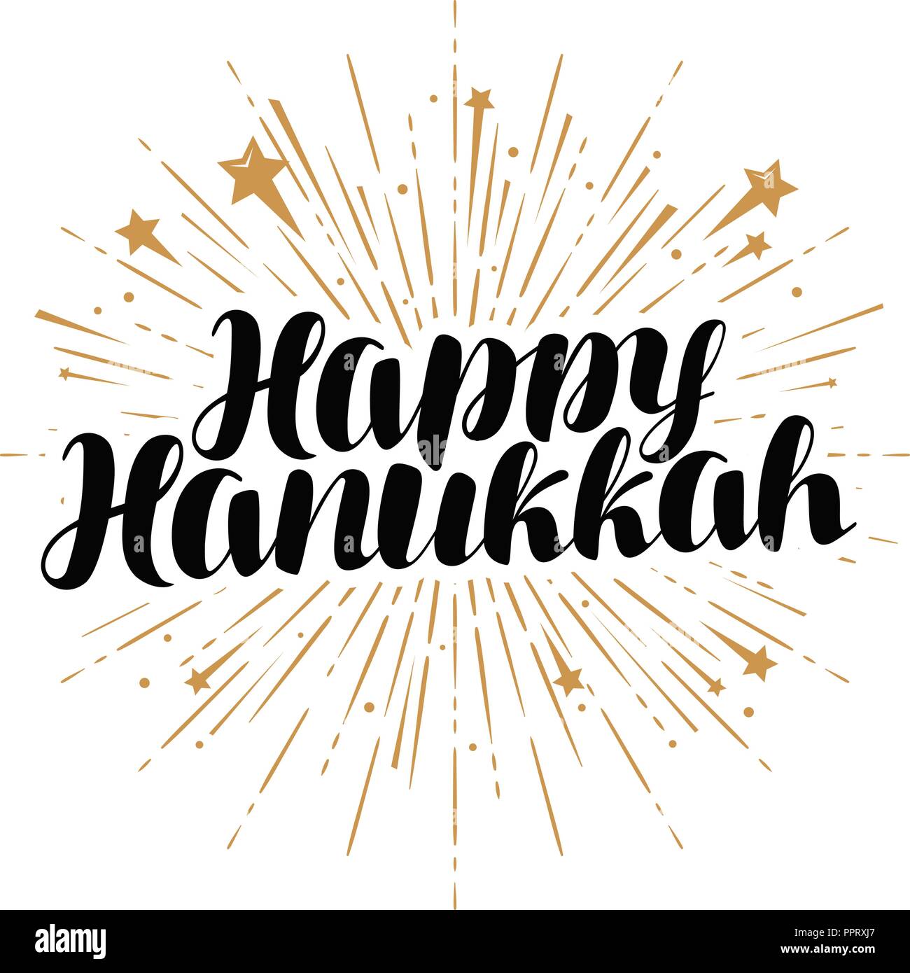 Happy Hanouka carte de vœux ou bannière. Maison de vacances juives, vecteur lettrage manuscrit Illustration de Vecteur