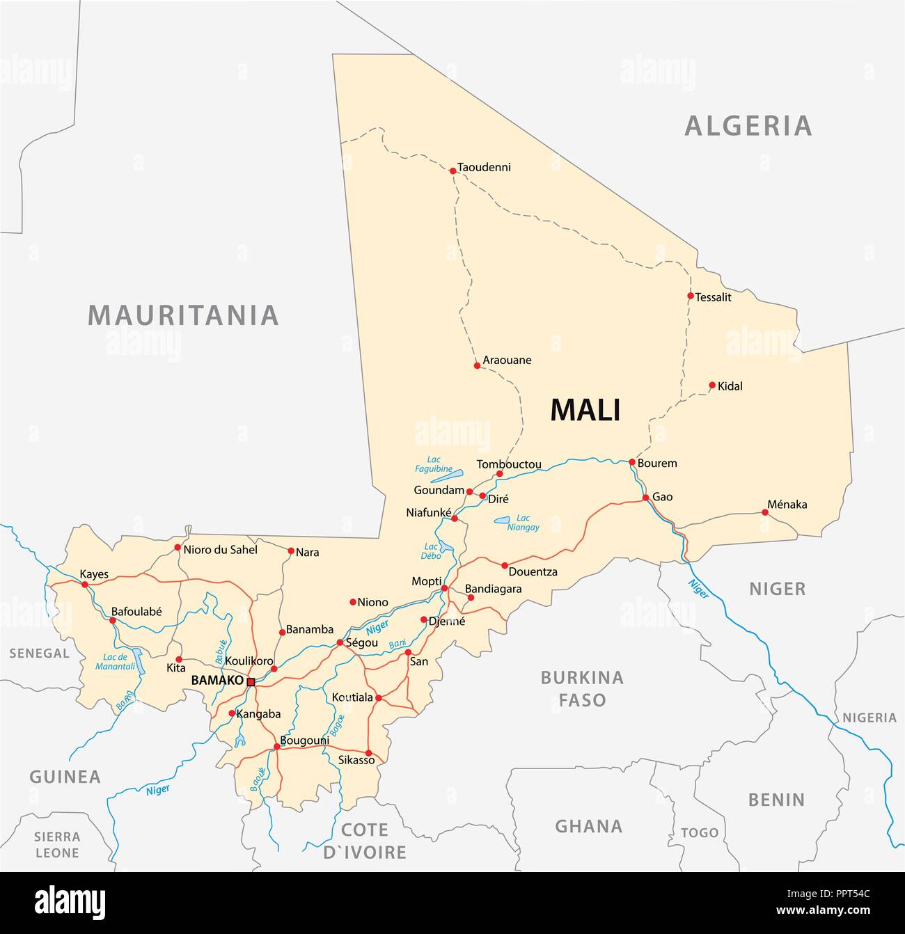 Plan des rues de vecteur de la République du Mali. Illustration de Vecteur
