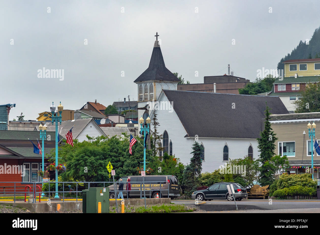 Rue de Ketchikan, Alaska, USA, Banque D'Images