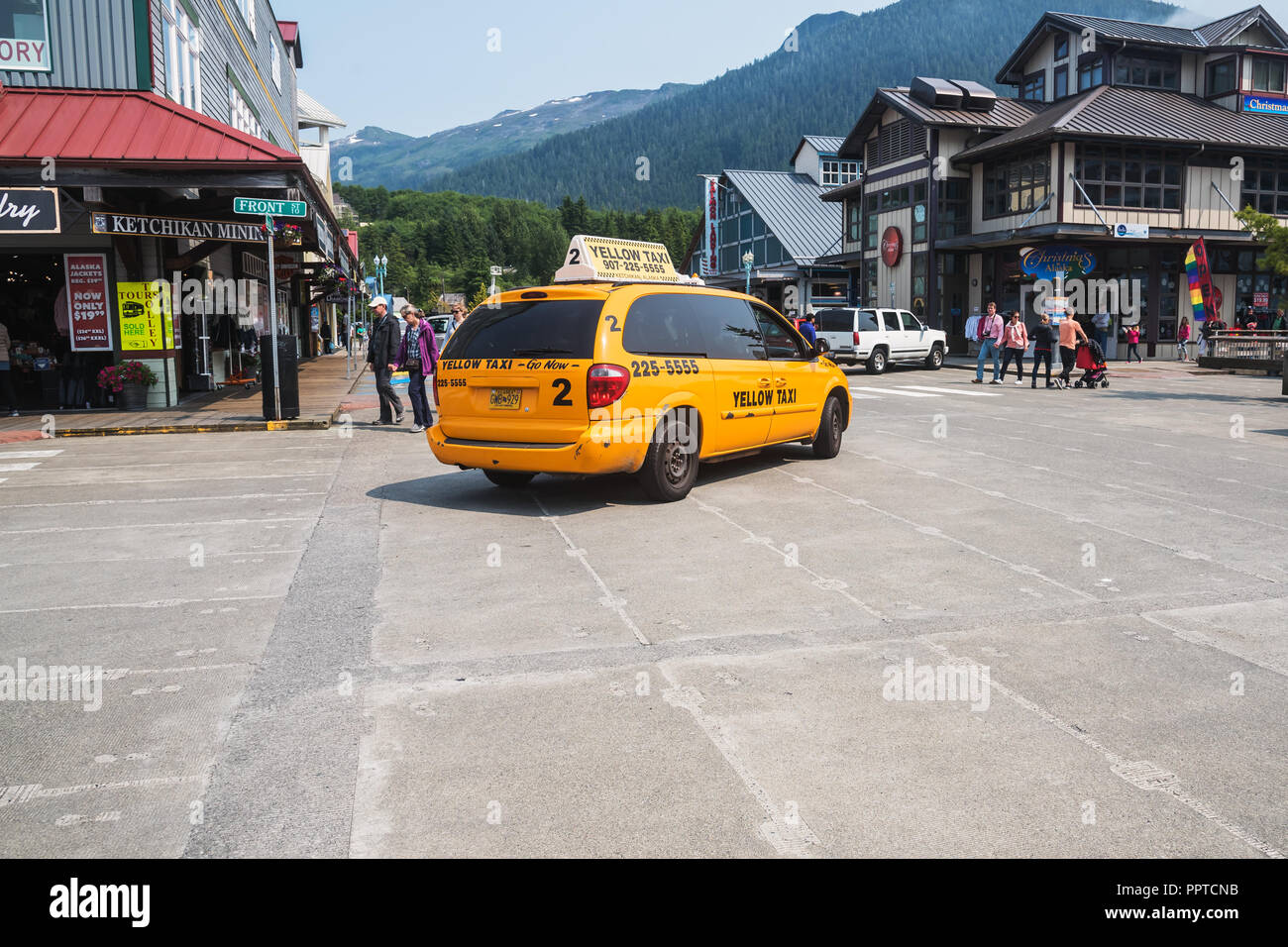 Taxi jaune de l'Alaska, Ketchikan, Alaska, USA, Banque D'Images