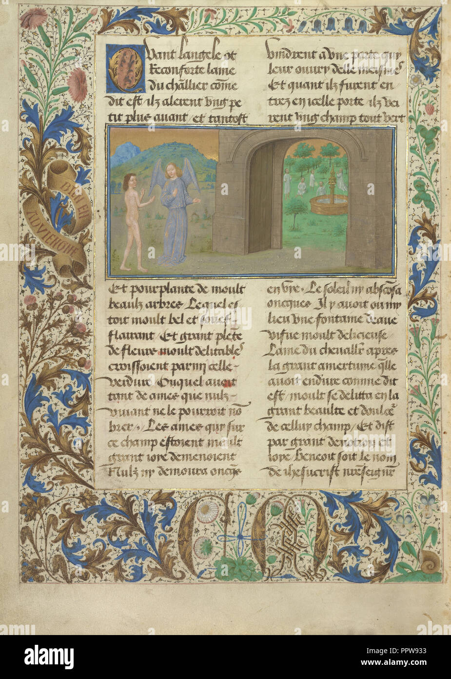 La bonne mais pas très bon sont nourris par une fontaine ; Simon Marmion, flamand, Actif 1450 - 1489, Gand, Belgique, 1475 Banque D'Images