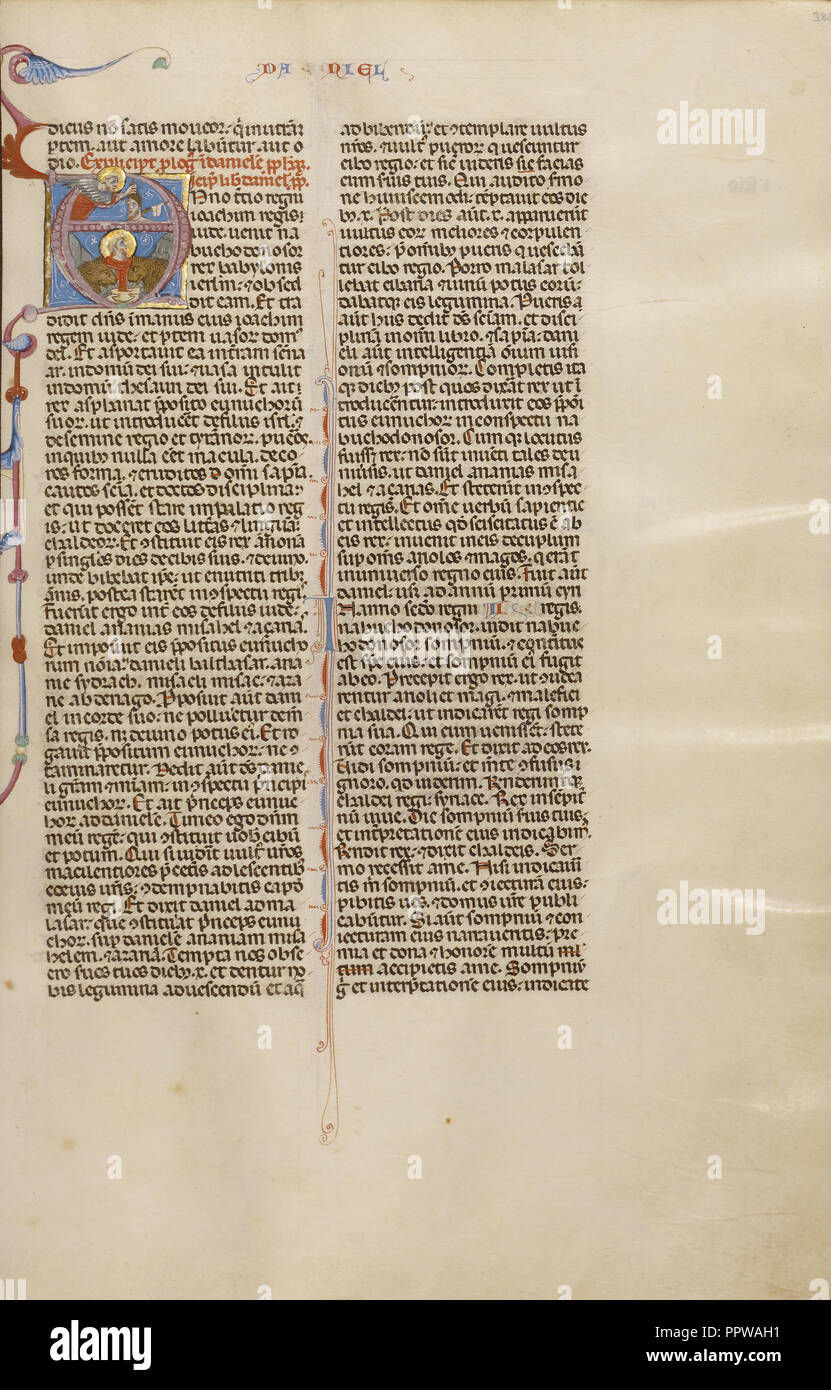 Une initiale : Daniel dans la fosse aux lions ; Bologne, Émilie-Romagne, Italie ; environ 1280 - 1290 Tempera ; couleurs, feuilles d'or, et d'encre Banque D'Images