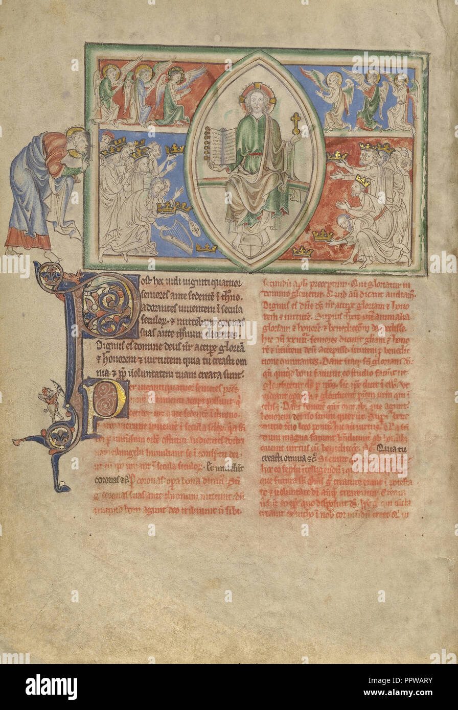 Les Vingt-quatre vieillards rendent hommage au trône de Dieu ; Londres, Angleterre, probablement ; environ 1255 - 1260 ; couleurs Tempera, feuille d'or Banque D'Images
