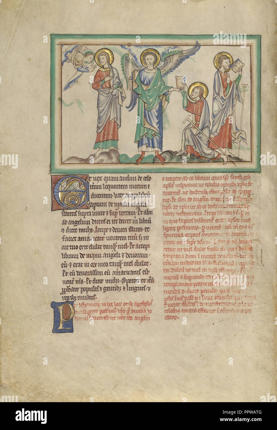 Saint John mange le livre reçu de l'Ange, Londres, Angleterre, probablement ; environ 1255 - 1260 ; couleurs Tempera, feuille d'or Banque D'Images