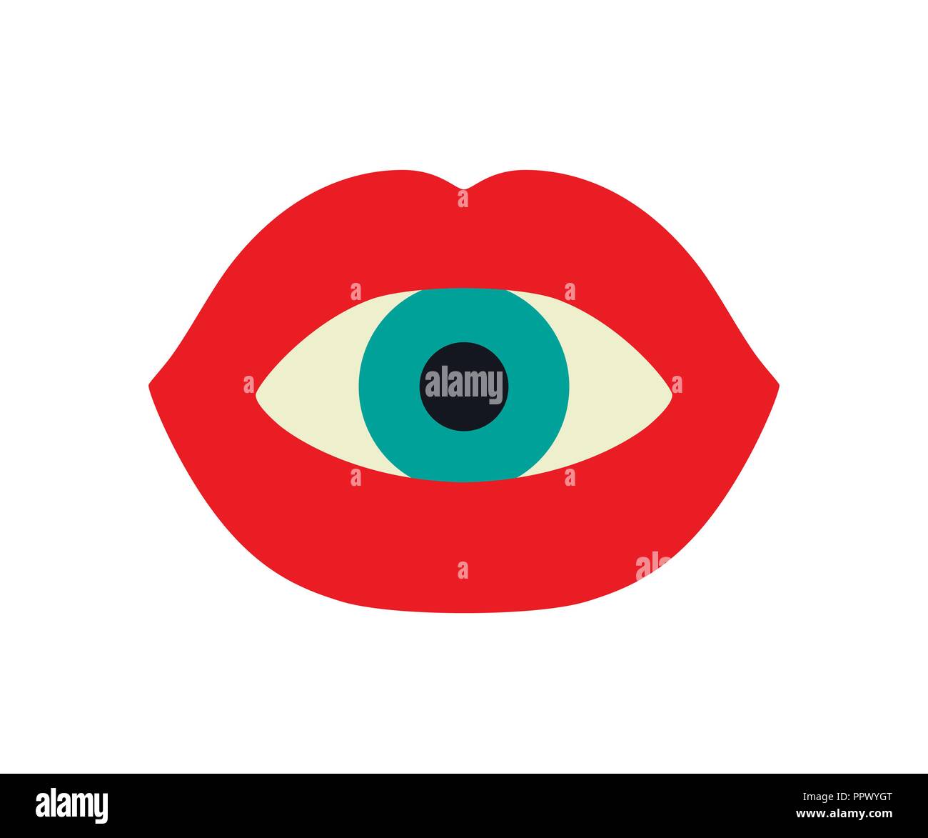 Globe oculaire dans une bouche avec des lèvres rouge Illustration de Vecteur