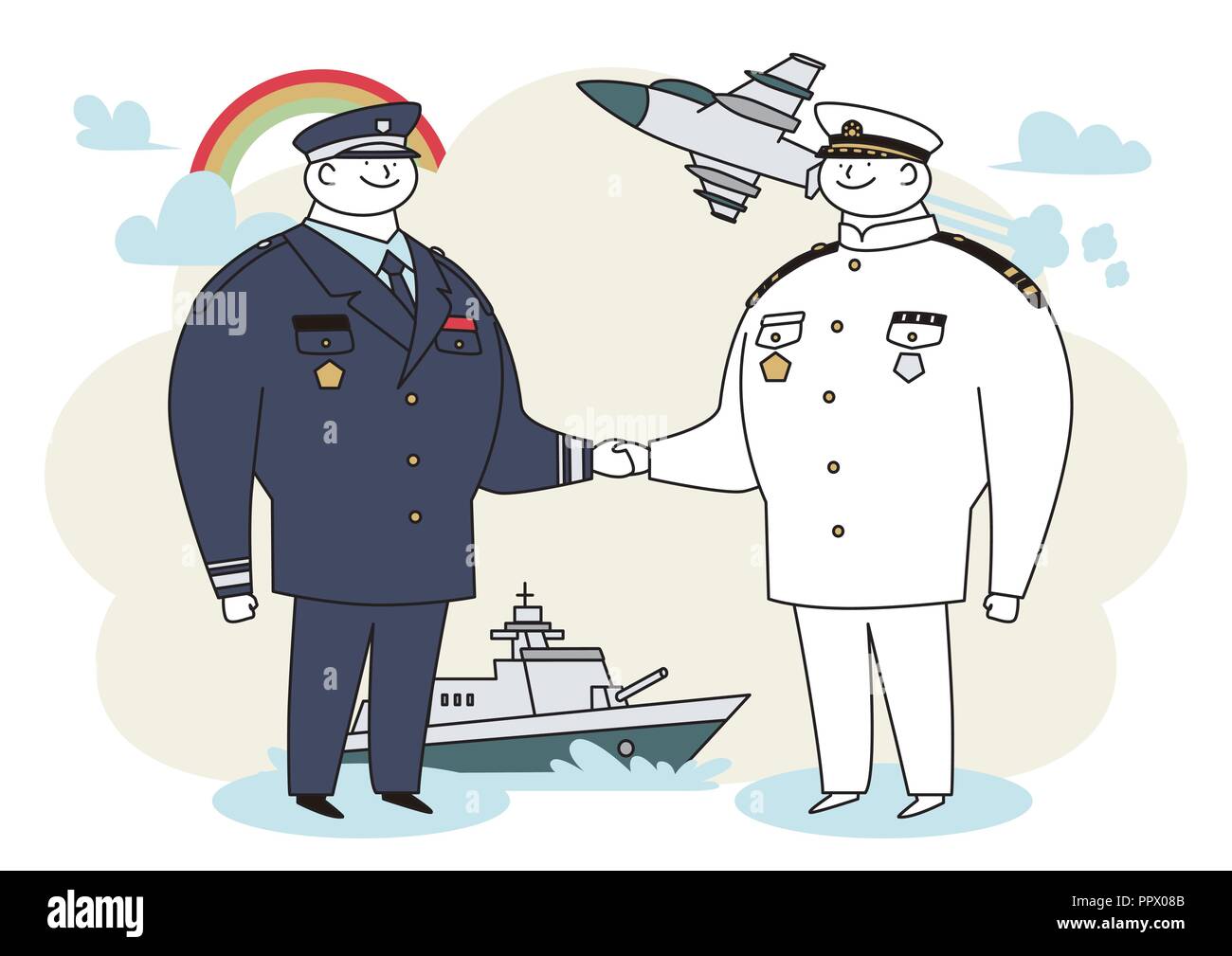 Officier et soldat de l'homme et la femme en uniforme. Cute cartoon style vector illustration. 005 Illustration de Vecteur