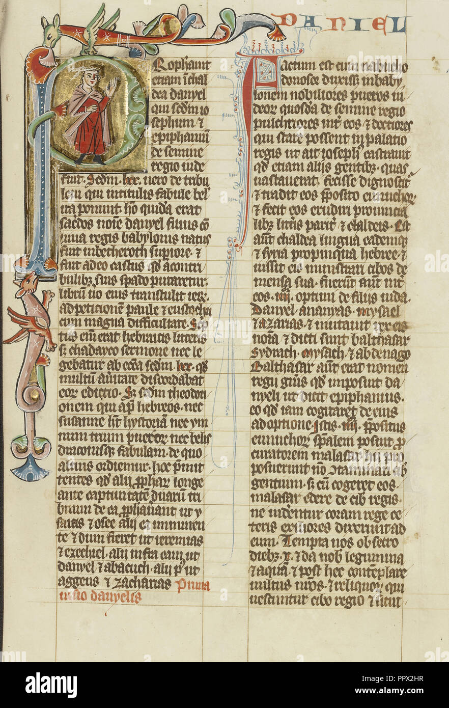 P initiale : Daniel ; Autriche ; environ 1300 ; couleurs Tempera et feuille d'or sur parchemin ; Feuille : 34,3 x 24,3 cm, 1,2 x 9,16 13 9 dans Banque D'Images