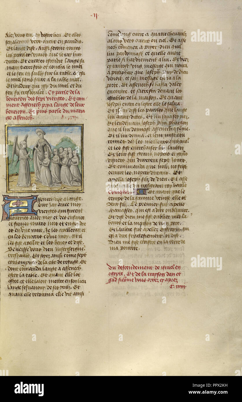 Aseneth pour demander la bénédiction de l'Ange de sept jeunes femmes, Gand, Belgique ; environ 1475 Tempera ; couleurs, feuille d'or Banque D'Images