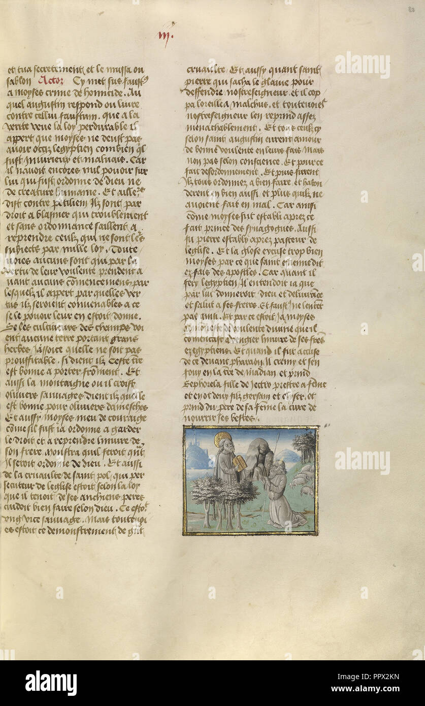 Moïse recevant les tables de la Loi ; Gand, Belgique ; environ 1475 Tempera ; couleurs, feuilles d'or, et or sur parchemin ; Feuille de peinture Banque D'Images