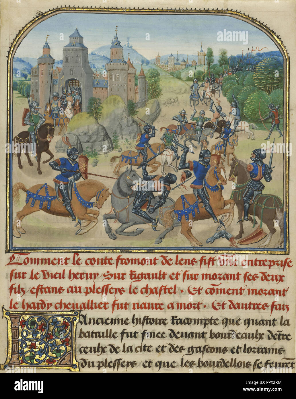 Fromont de Lens Quitter Bordeaux et la bataille contre l'Armée de Gasgogne Loyset Liédet ;, flamand, actif sur 1448 - 1478 Banque D'Images