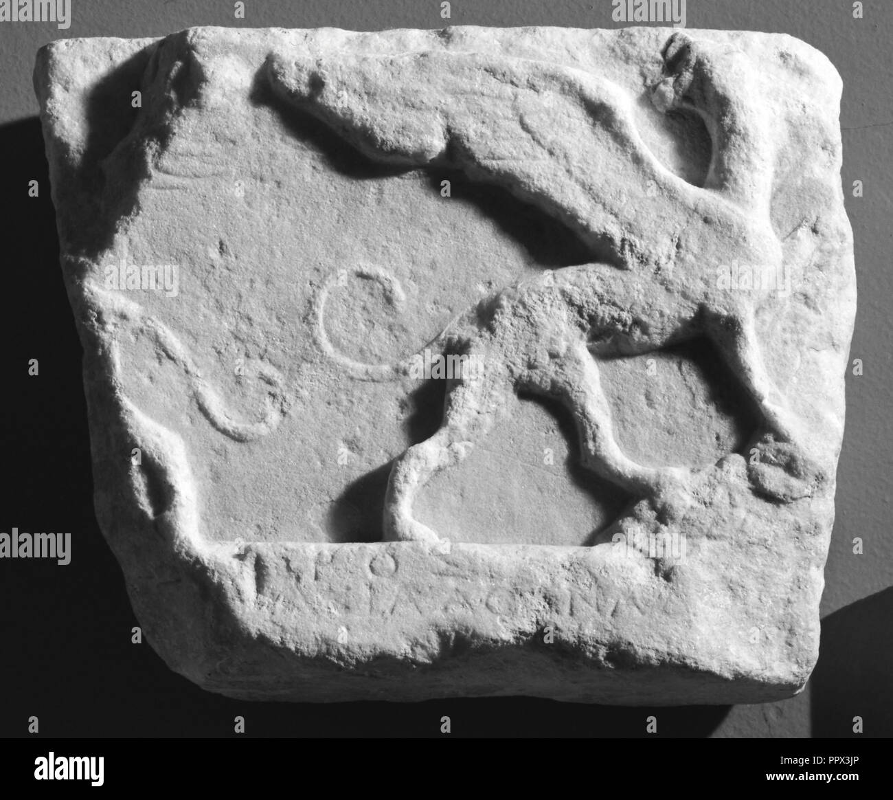 Fragment de Relief votif avec Griffins ; Grèce, Attique, seconde moitié du 4ème siècle avant J.C ; marbre ; 19 × 24 × 6,6 cm Banque D'Images
