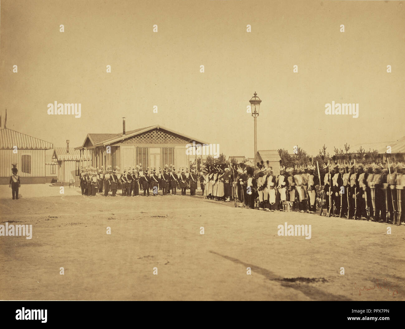 La gamme militaire, camp de Châlons ; Gustave Le Gray, Français, 1820 - 1884, Chalons, France ; 1857 ; à l'albumine argentique Banque D'Images