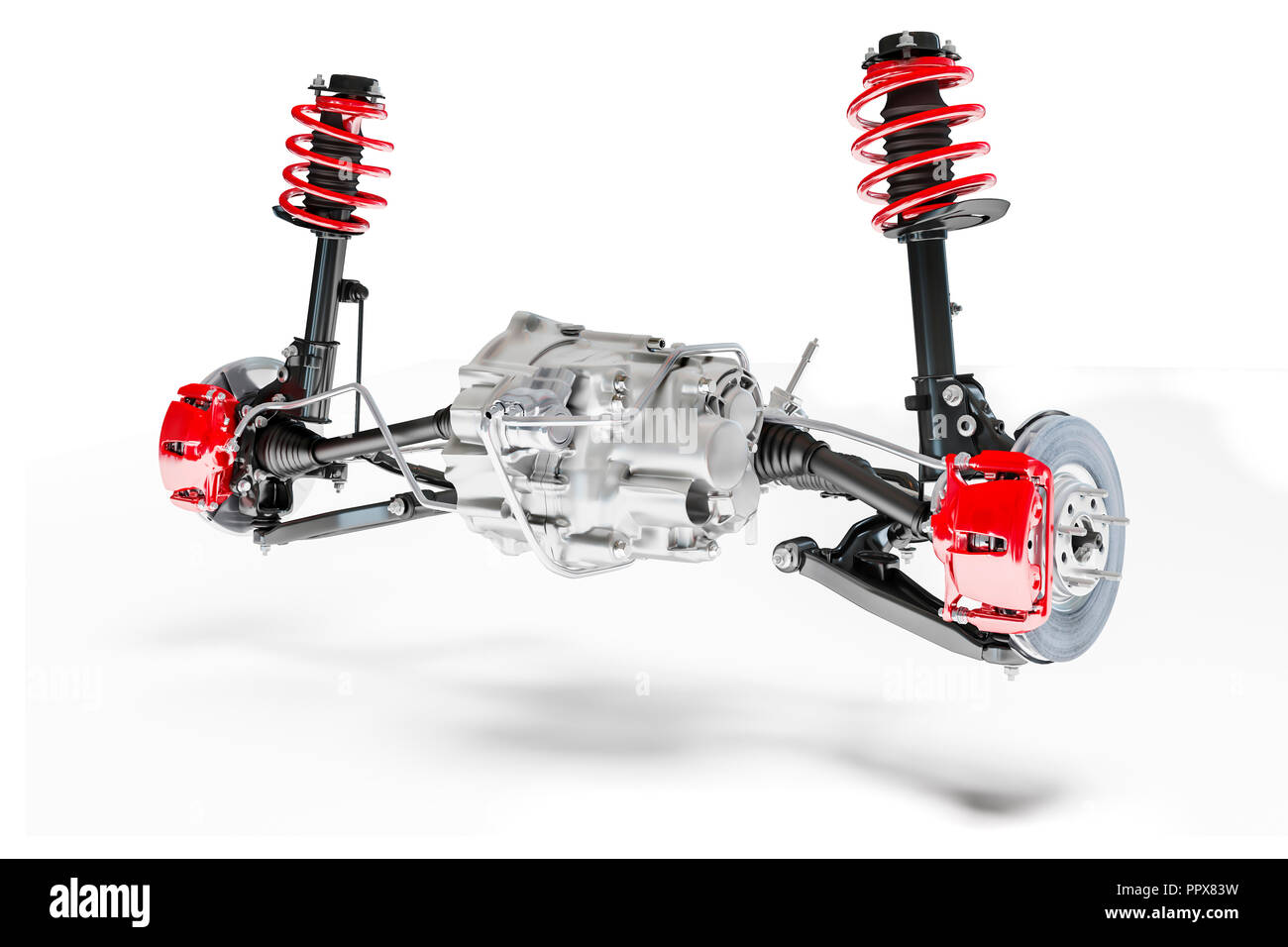 Suspension voiture 3d et le système de freinage sur fond blanc Banque D'Images