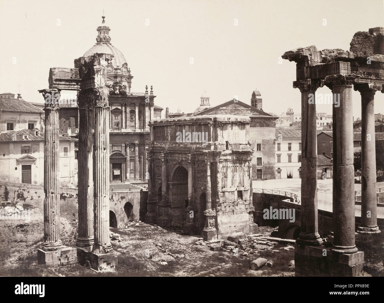 L'arc de Septimus et temple de Vespasien, Rome, Rome, Italie, vers 1860 - 1870, à l'albumine argentique Banque D'Images
