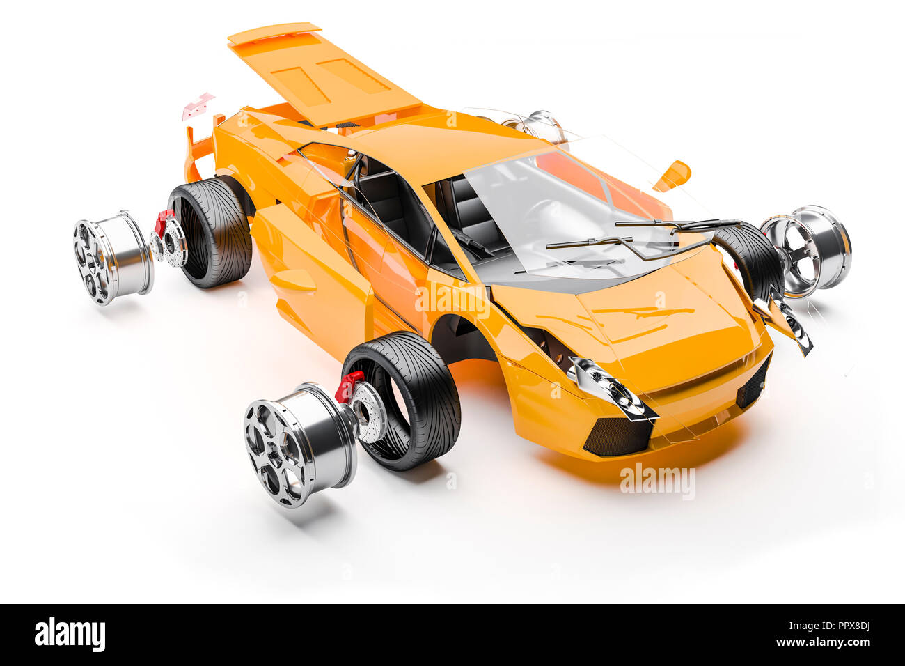 Demontage 3d sport car on white background Banque D'Images