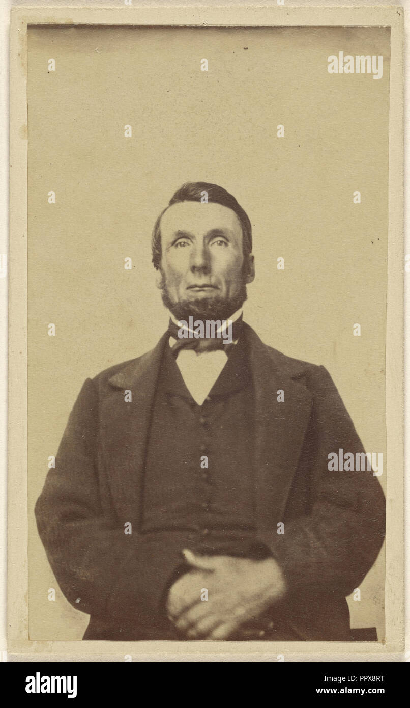 Homme barbu sans moustache, assis, avec les mains croisées ; J.H. Wakeman, États-Unis, actif à Rockford, Illinois 1860s, 1860s ; Albumen Banque D'Images