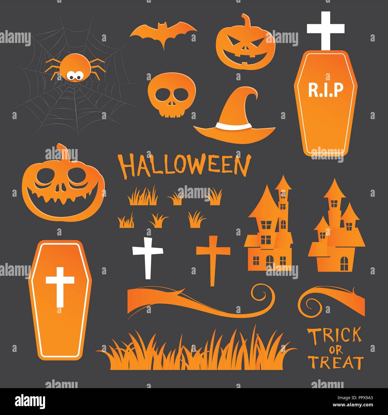 L'icône de l'Halloween ensemble de collection objet symbole. Illustration de Vecteur