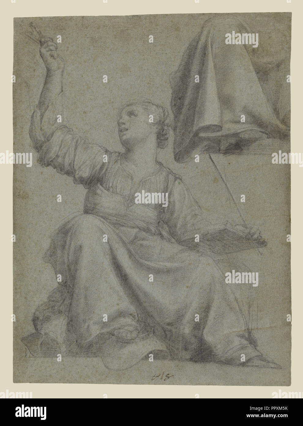 L'autorité papale ; Carlo Saraceni, Italien, environ 1579 - 1620, 1616 ; craie noire, rehaussée de craie blanche sur papier bleu-vert Banque D'Images