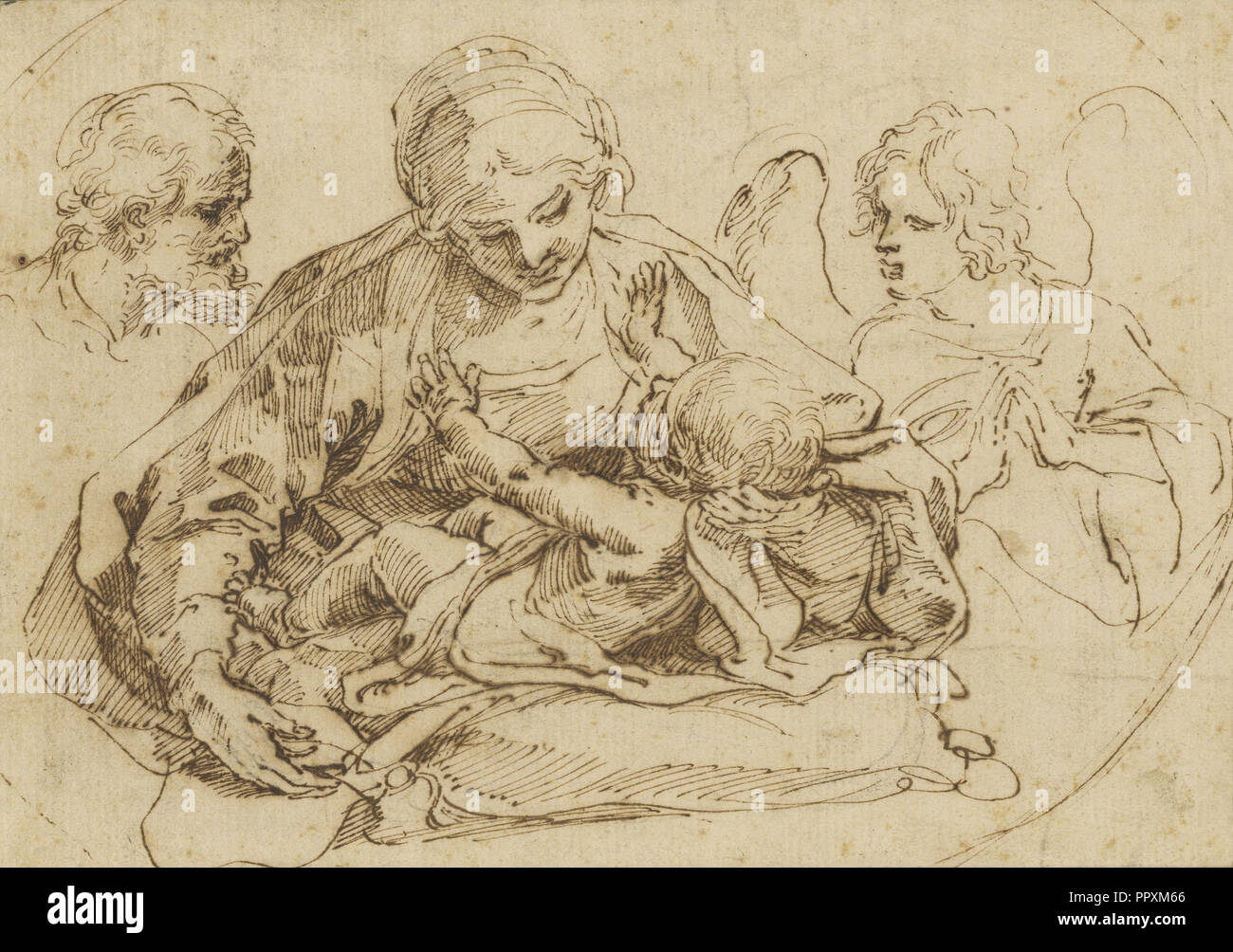 Sainte Famille avec un ange ; Guido Reni, italien, 1575 - 1642, mi - fin 1590s ; plume et encre brune, 14,1 x 20 cm Banque D'Images