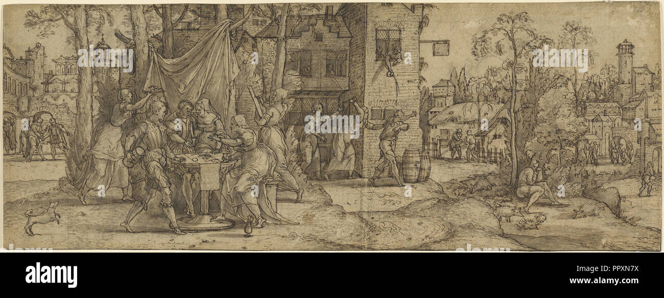 Scènes de la vie de l'enfant prodigue ; Maîtrise de Saint Christophe, flamand, active première moitié de 16e siècle, Pays-Bas Banque D'Images