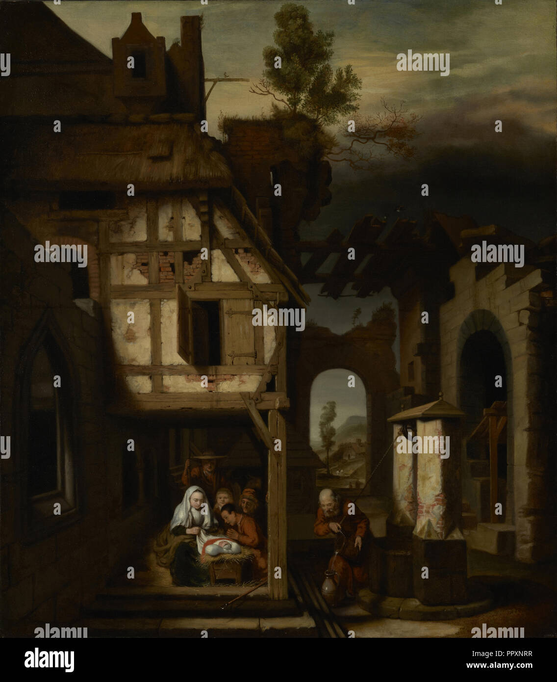 Adoration des bergers ; Nicolaes MAES, Néerlandais, 1634 - 1693, environ 1660 ; Huile sur toile, 110,5 × 96,5 cm, 1,2 × 38 43 dans Banque D'Images