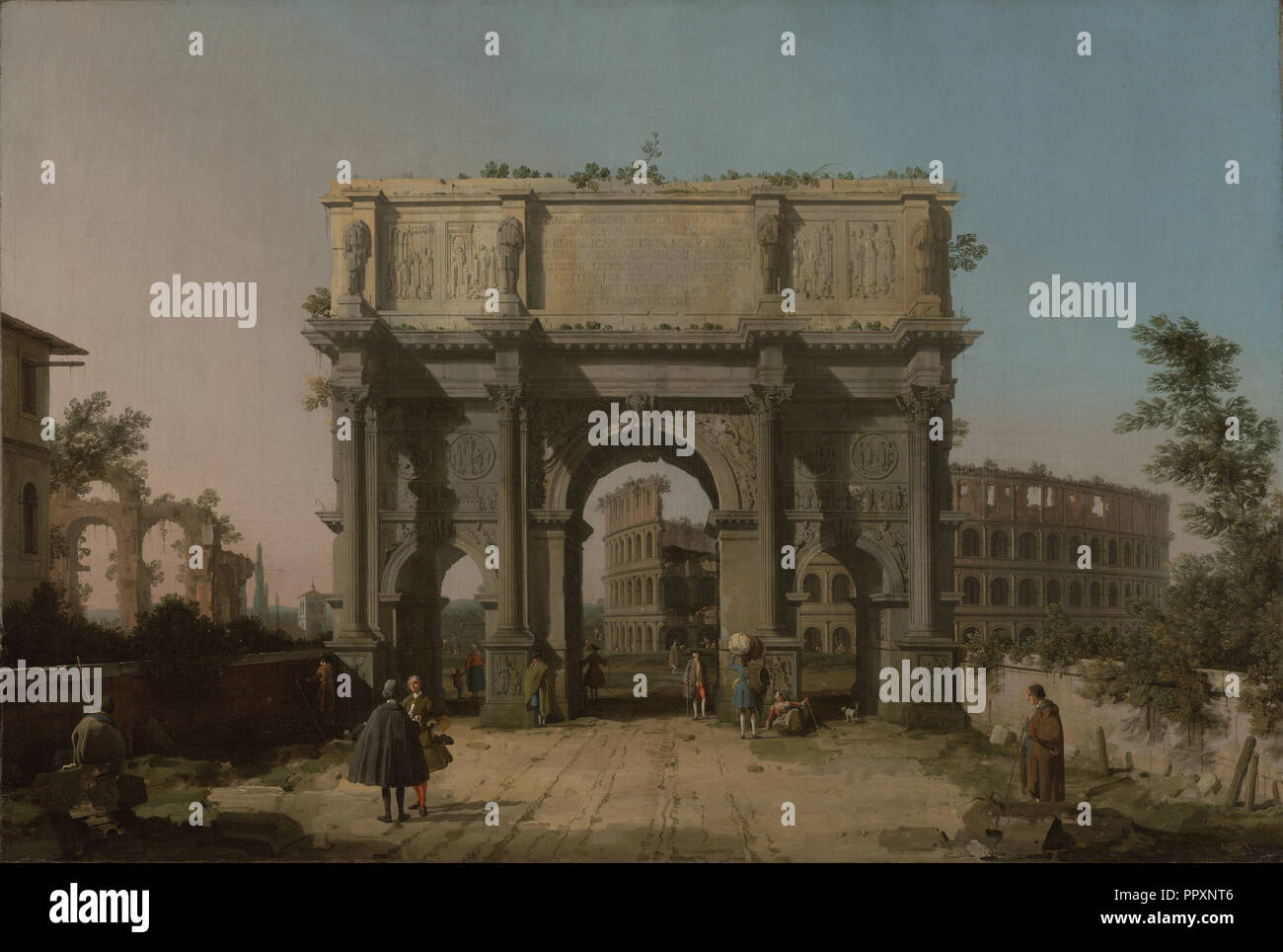 Vue sur l'Arc de Constantin avec le Colisée, Canaletto, Giovanni Antonio Canal, Italien, 1697 - 1768, 1742-1745 Banque D'Images