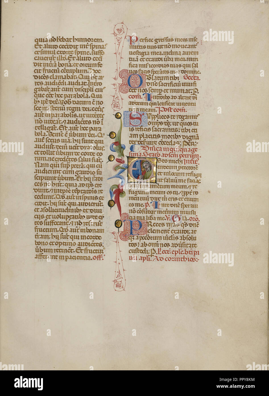 E initiale : Saint Pierre, Maître de l'Bruxelles initiales, Italien, actif vers 1389 - 1410, Bologne, Emilie-Romagne, Italie Banque D'Images