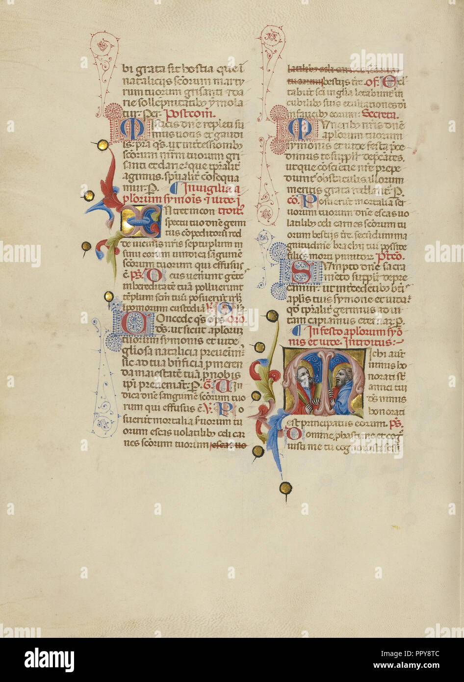 M initiale : Saints Simon et Jude ; Maîtrise de l'Bruxelles initiales, Italien, actif vers 1389 - 1410, Bologne, Emilie-Romagne Banque D'Images