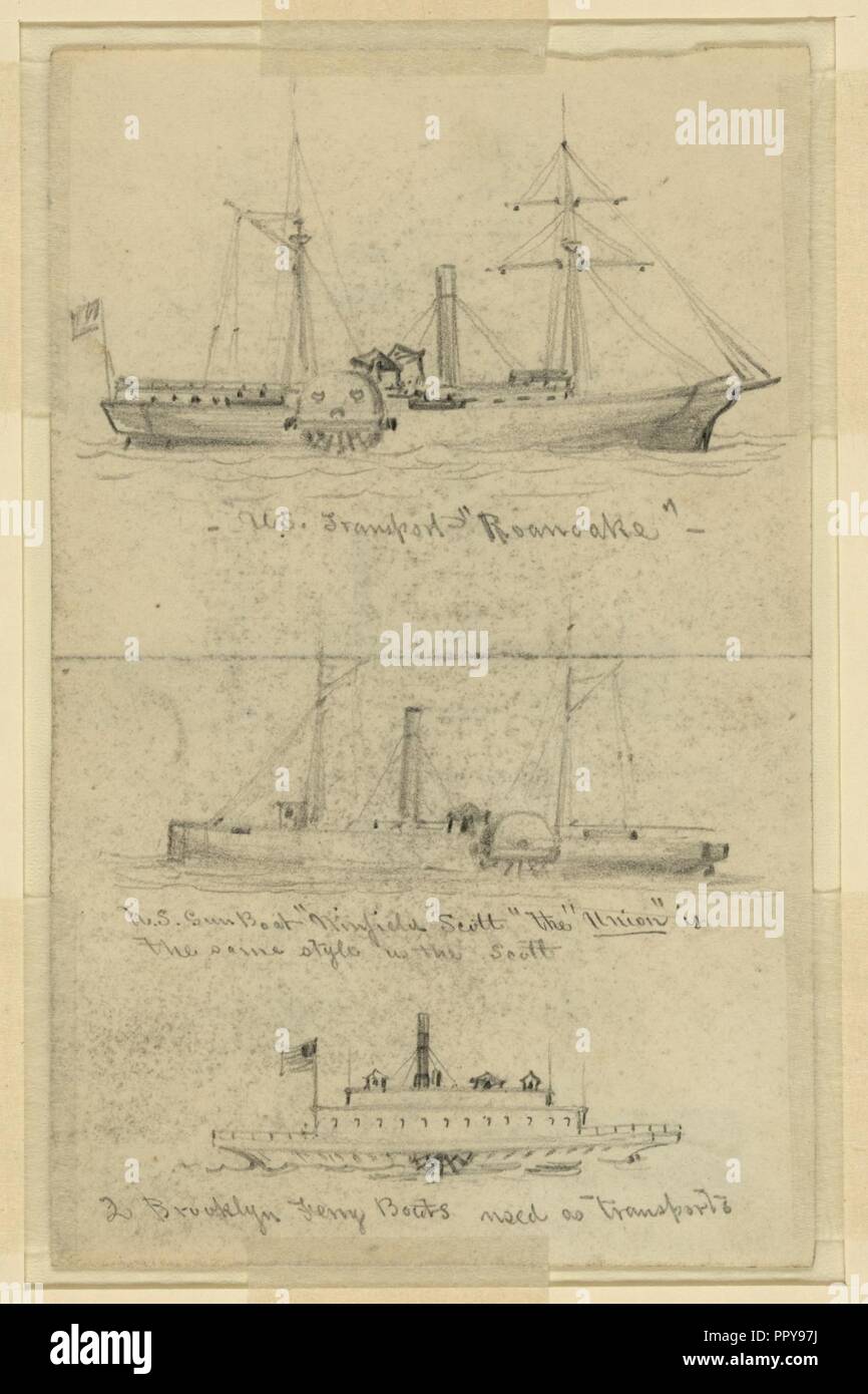 Broadside vues de trois bateaux à vapeur Banque D'Images