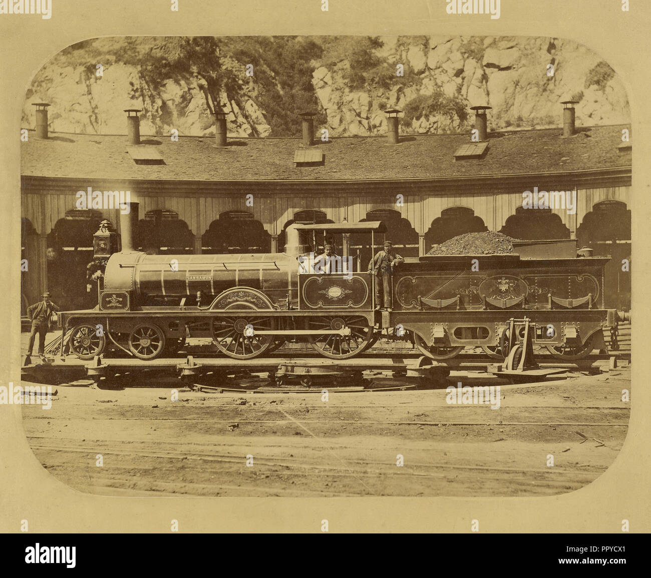 La locomotive San Ramon ; Bischoff & Spencer, active des années 1870, 1870 ; à l'albumine argentique Banque D'Images