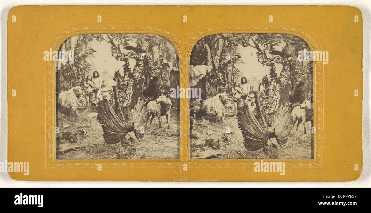 Scène de genre : Adam & Eve dans le jardin d'Eden ; Charles Gaudin, C. G., français, actif dans les années 1860, les années 1860 ; à la main, l'argent de l'albumen Banque D'Images