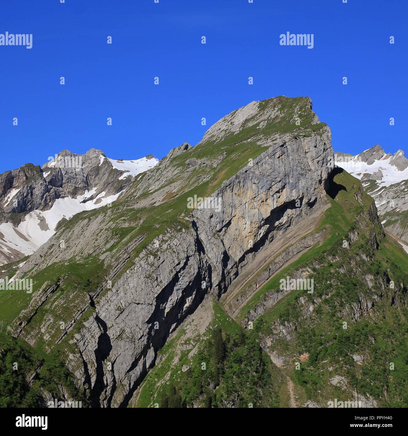 Les calques visibles de rock. Une partie de la gamme de l'Alpstein, Suisse. Banque D'Images