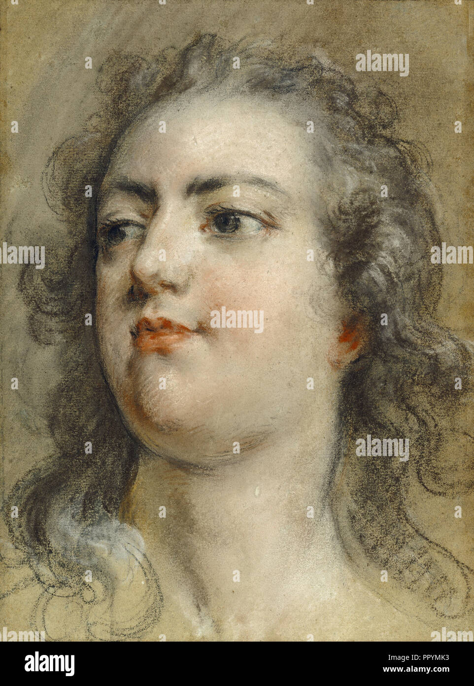 Tête de roi Louis XV ; François Le Moyne, Français, 1688 - 1737, environ 1729 ; craie noire et bleu pastel sur papier ; Banque D'Images