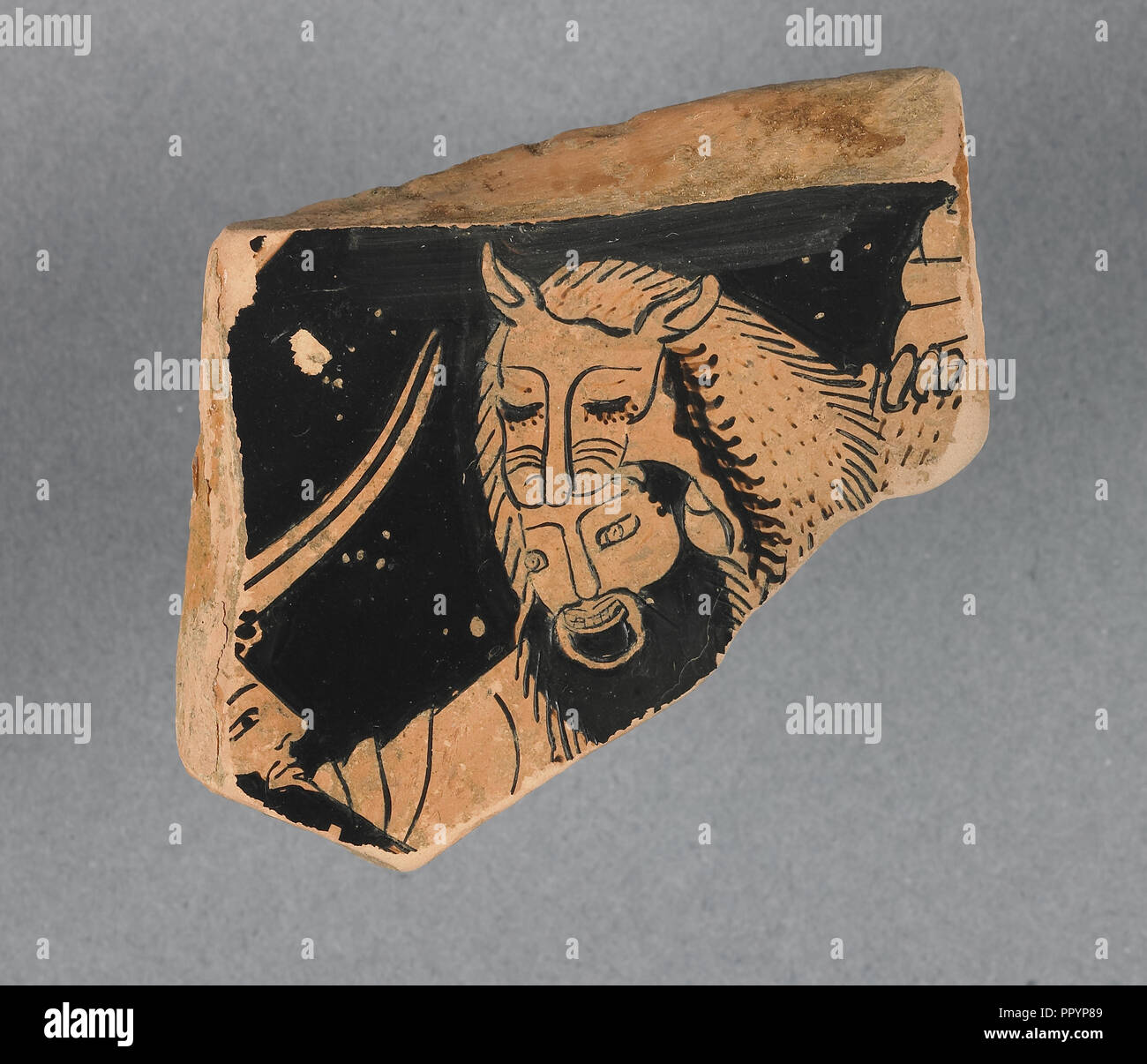 Attic Red-Figure Kylix ; Fragment attribué à l'Triptolemos, peintre grec, Grenier, active environ 490 - 470 avant J.-C., Athènes Banque D'Images